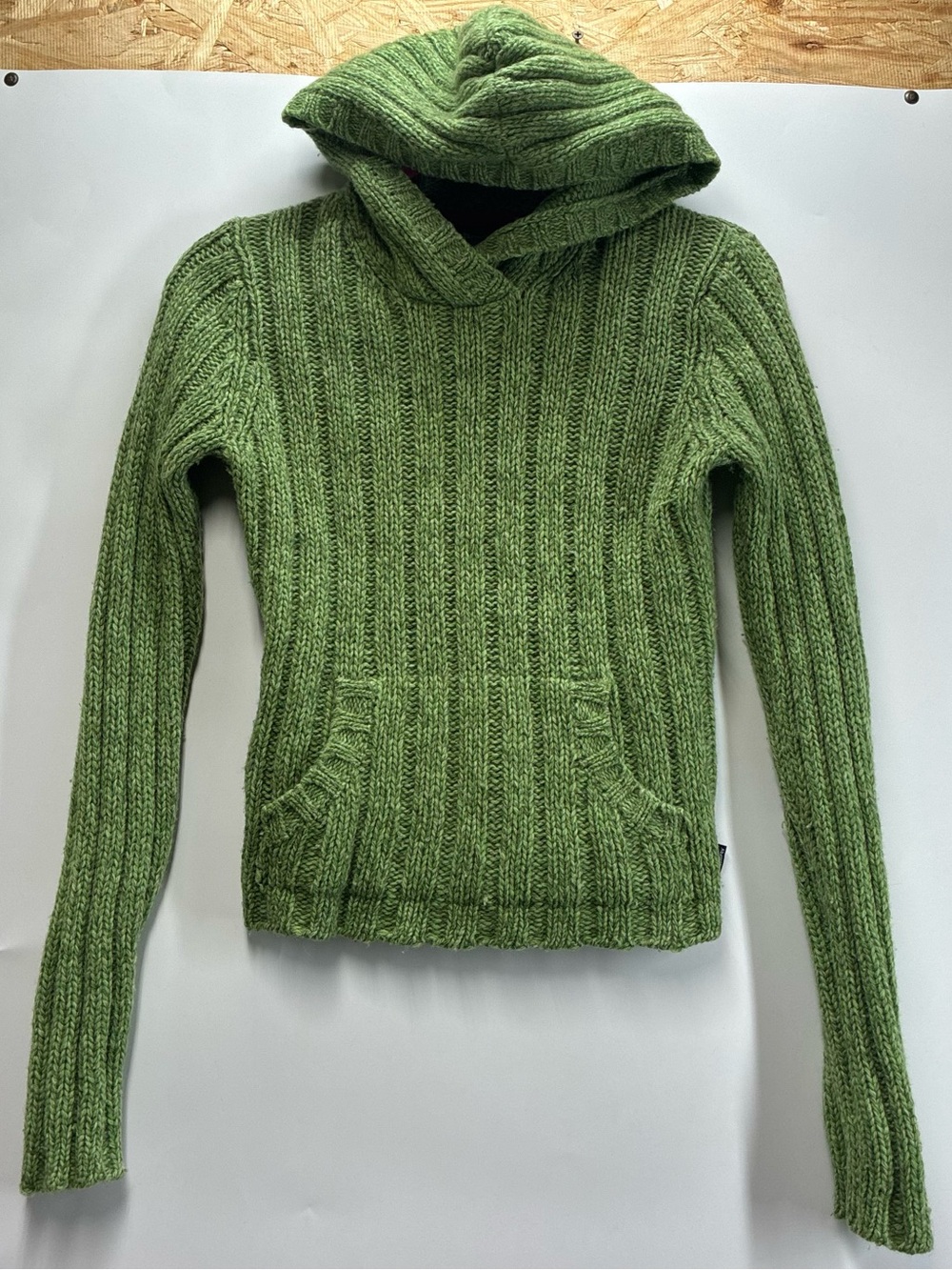 Vintage Y2K Abercrombie & Fitch Small Merino Wool Ribbed Green Hooded Sweater - Picture 1 of 5